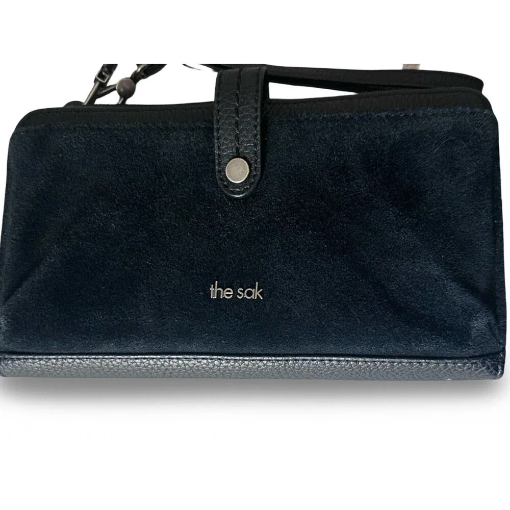 THE SAK 📱IRIS BLACK LEATHER & SUEDE  SMARTPHONE WALLET CROSSBODY EXCELLENT!!!